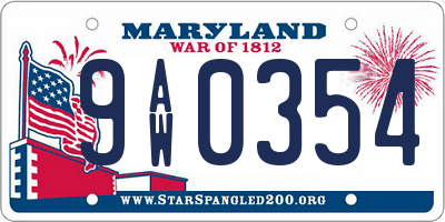 MD license plate 9AW0354
