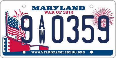 MD license plate 9AW0359