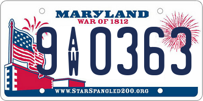 MD license plate 9AW0363