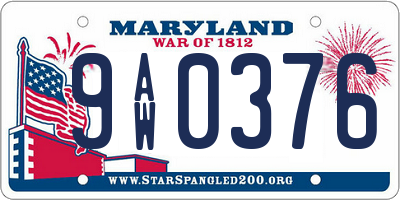 MD license plate 9AW0376
