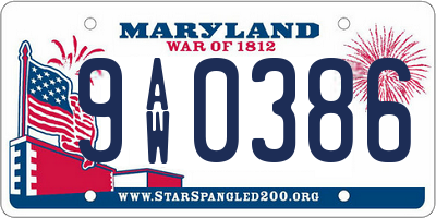 MD license plate 9AW0386