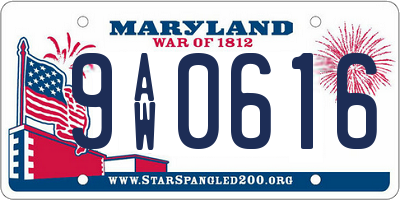 MD license plate 9AW0616