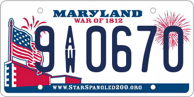 MD license plate 9AW0670
