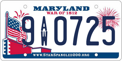 MD license plate 9AW0725