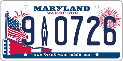 MD license plate 9AW0726