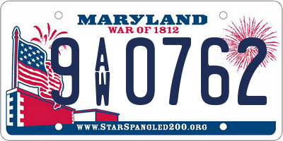 MD license plate 9AW0762