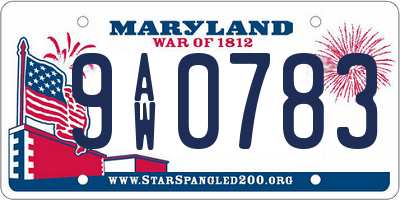 MD license plate 9AW0783