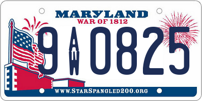 MD license plate 9AW0825