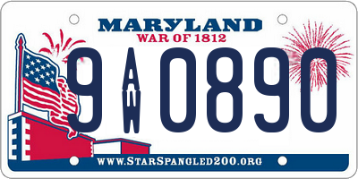 MD license plate 9AW0890