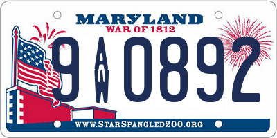 MD license plate 9AW0892