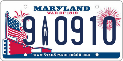 MD license plate 9AW0910