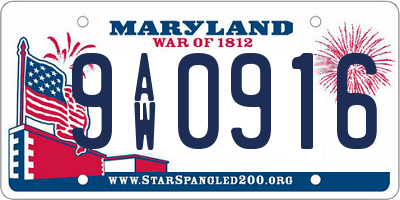 MD license plate 9AW0916