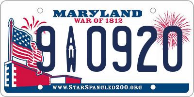MD license plate 9AW0920
