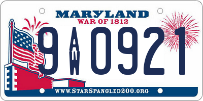 MD license plate 9AW0921
