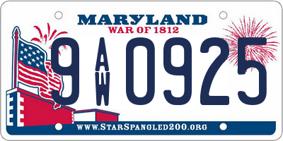 MD license plate 9AW0925