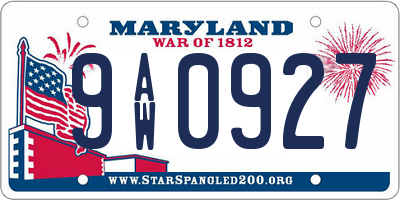 MD license plate 9AW0927