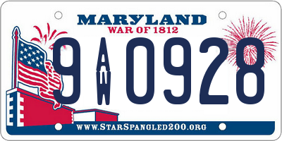 MD license plate 9AW0928
