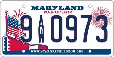 MD license plate 9AW0973