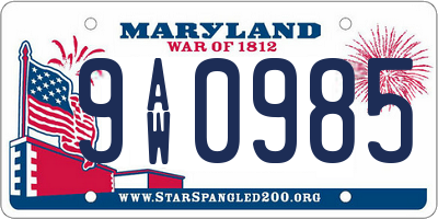 MD license plate 9AW0985