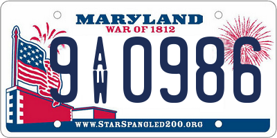 MD license plate 9AW0986