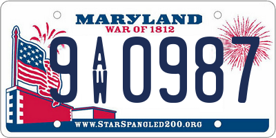MD license plate 9AW0987