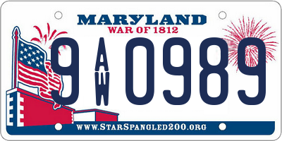 MD license plate 9AW0989