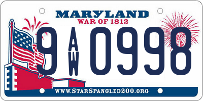 MD license plate 9AW0998