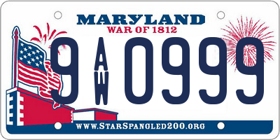 MD license plate 9AW0999