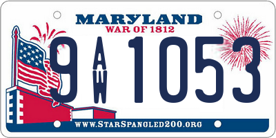 MD license plate 9AW1053