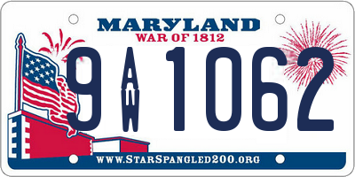 MD license plate 9AW1062