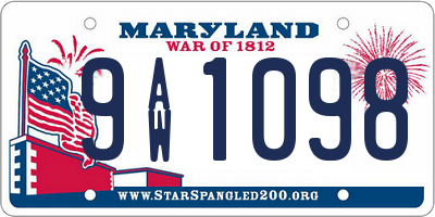 MD license plate 9AW1098