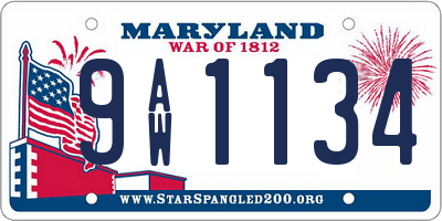 MD license plate 9AW1134