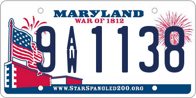 MD license plate 9AW1138