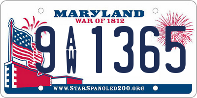 MD license plate 9AW1365