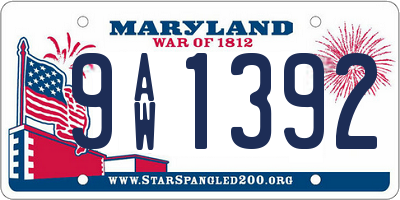 MD license plate 9AW1392
