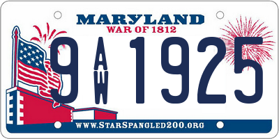 MD license plate 9AW1925