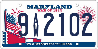 MD license plate 9AW2102