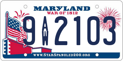 MD license plate 9AW2103