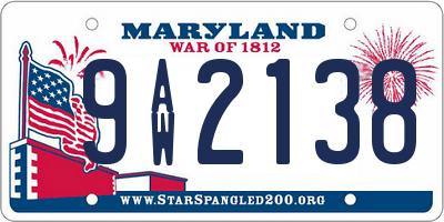 MD license plate 9AW2138