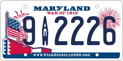 MD license plate 9AW2226