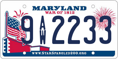 MD license plate 9AW2233