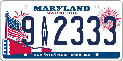 MD license plate 9AW2333