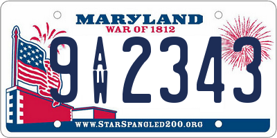 MD license plate 9AW2343