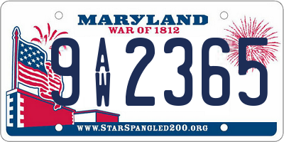 MD license plate 9AW2365