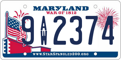 MD license plate 9AW2374