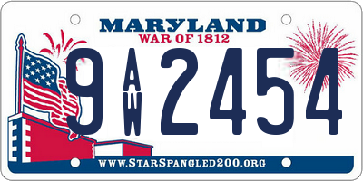 MD license plate 9AW2454