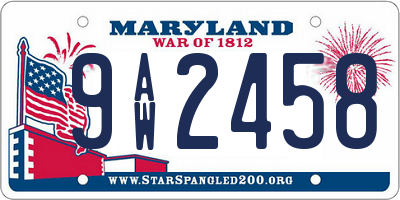 MD license plate 9AW2458