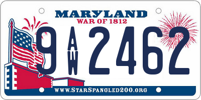 MD license plate 9AW2462