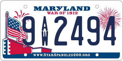MD license plate 9AW2494