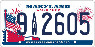MD license plate 9AW2605